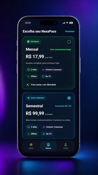 NexaCine demo frame displaying an app plan screen