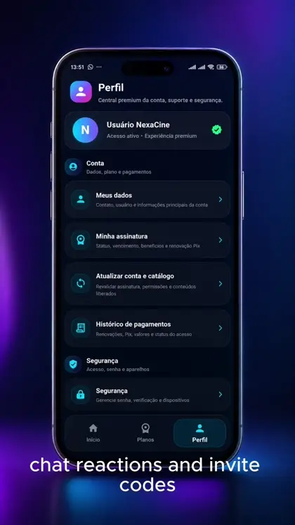 NexaCine demo frame displaying mobile account interface